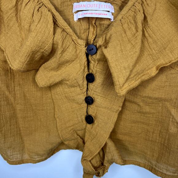 UO Urban Outfitters Ruffle Tie-Front Top Textured Cropped Small Boho Cottage - Picture 3 of 7